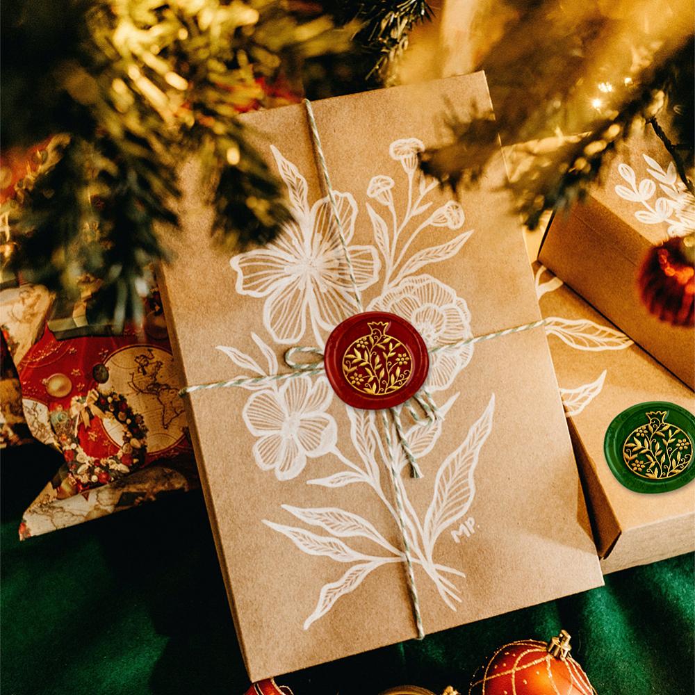 1pc Wax Seal Stamp Set 1Pc Golden Tone Sealing Wax Stamp Solid Brass Head with 1Pc Wood Handle for Envelopes Invitations Gift Card Pomegranate