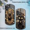 Черный Золотой Кот для Apple iPhone 16 11 13 15 14 Pro Max 12 Mini 7 8 Plus XR X XS Чехол для телефона из закаленного стекла эллиптической формы