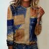 Fake Cowboys Splicing Print Long Sleeves T-shirts 2024 Fashion Women's T Shirt Tops Autumn Trend Cotton Women Clothing Pullover
