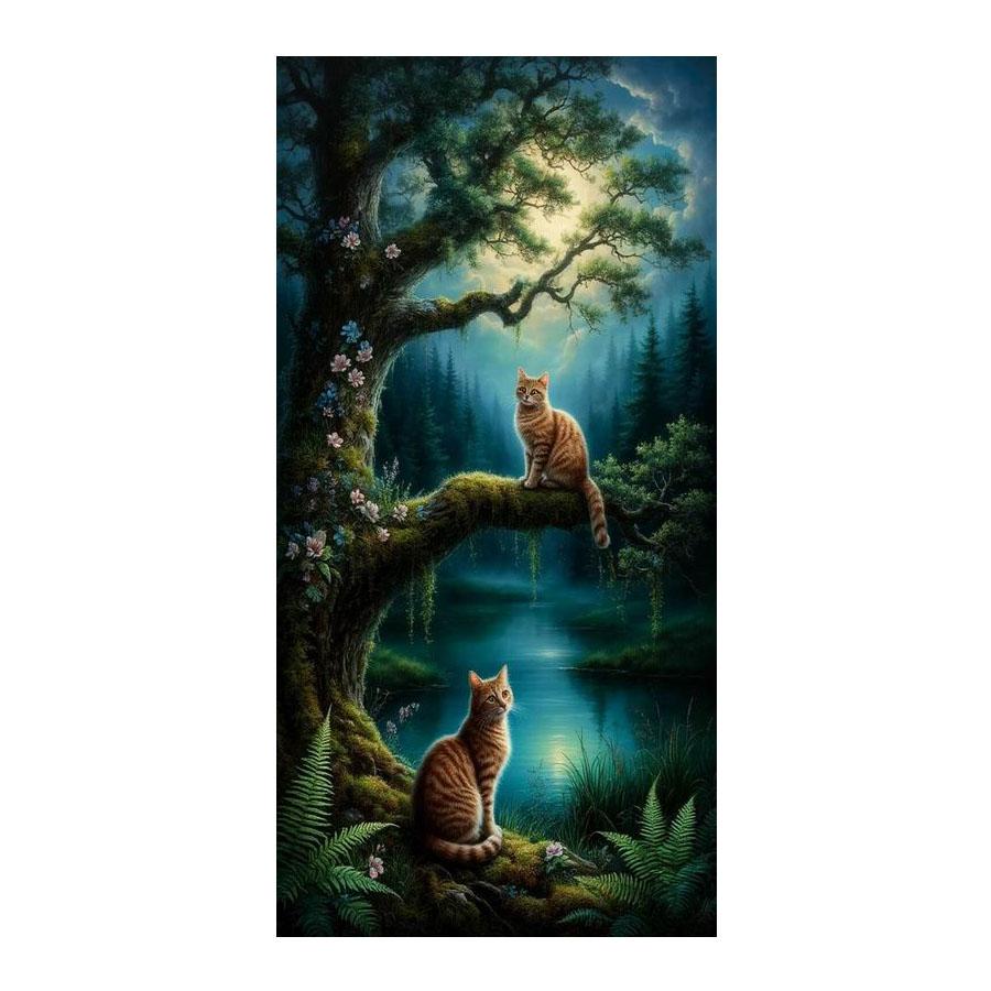 Forest River Cat Large Size Diamond Painting Scenery Animals Diy Full Square Round Drill Rhinestone Embroidery Mosaic Cross Stitch Kits