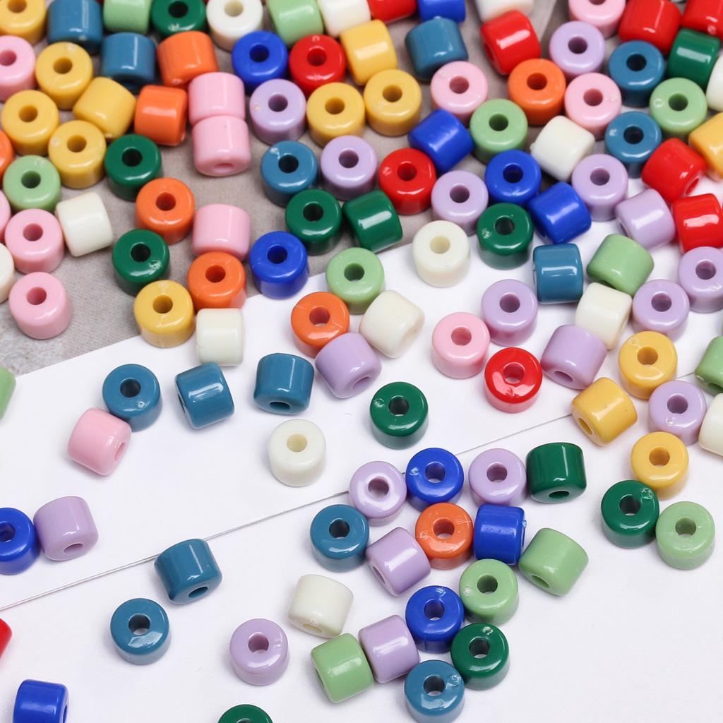 Acrylic for Earrings Necklace Fashion Accessories Cylindrical 6.5mm Bracelet Jewelry Making Cream Color DIY Material 50Pcs Keychain  Accessories