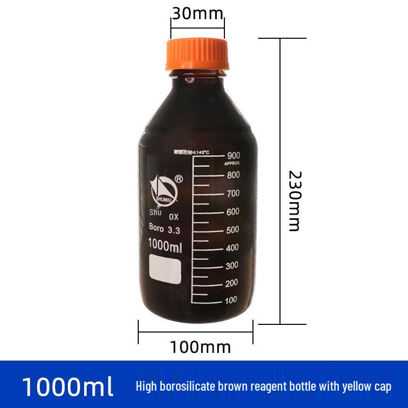 Borosilicate Glass Reagent Bottles: Blue, Yellow, and Brown Caps Included