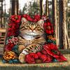 1 шт. Кот Цветочный Принт Принт Уличный Плед, Легкий Полиэстер,