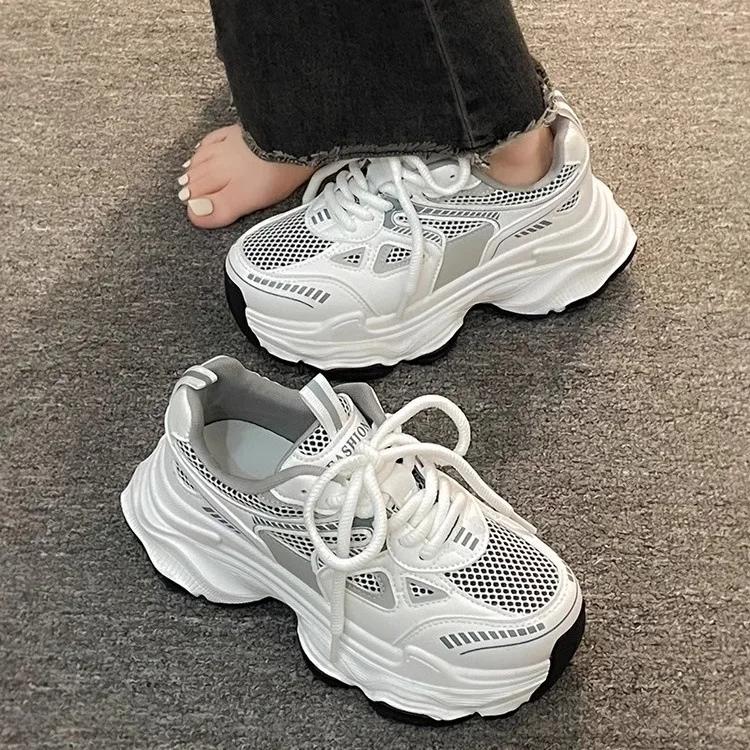 Fashion Women Luxary Chunky Sneakers Mesh Breathable Increased Internal Trainers Sports Running Casual Ladies Fitness Vulcanize Shoes