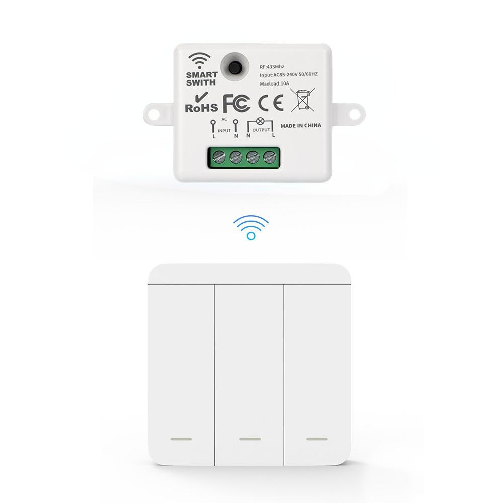 Беспроводная интеллектуальная настенная панель RF 433 МГц с дистанционным управлением 1/2/3Gang Mini Relay Receiver Home Led Light Lamp Switch 5A 110V 220V