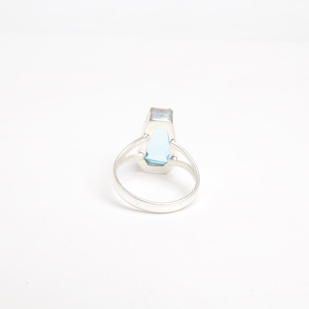 Натуральный Голубой Топаз Драгоценный Камень 925 Стерлинговое Серебро Ювелирные Изделия Ручной Работы Кольцо-Ватник RR-47-8