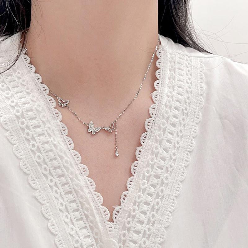 Shiny Butterfly Tassel Necklace Ladies Exquisite Elegant Clavicle Chain Simple Temperament Jewelry Accessories For Ladies Gift
