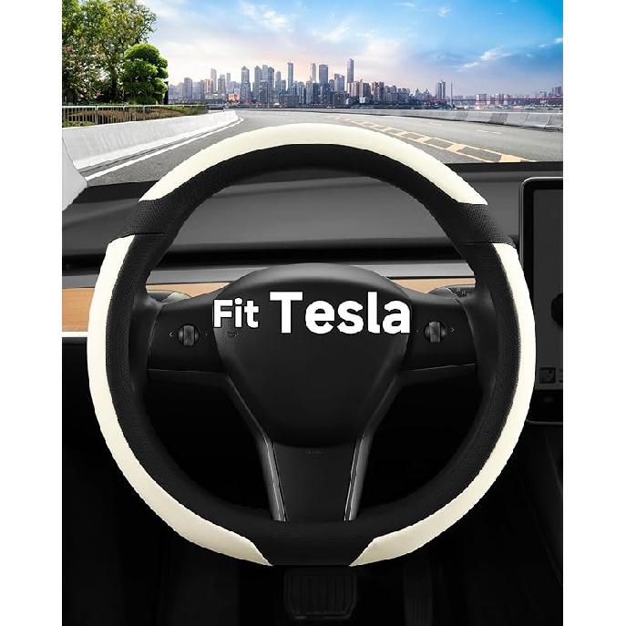 West Llama ized Nappa Leather Car Steering Wheel Cover for 2016-2025 Tesla Model 3/Model Y 2026 Juniper/Highland, Non-Slip Design of Tesla