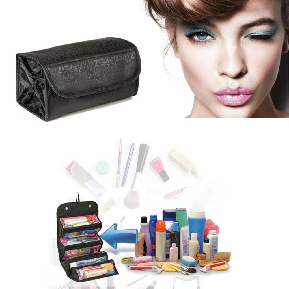 Roll Cosmetics Organizer Makeup Bag Foldable Hanging Toiletries Pockets Compartment Travel Kit