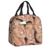 Custom Saint Nicolas Cage Insulated Lunch Bag for Camping Travel Funny Meme Waterproof Thermal Cooler Bento Box Women Children