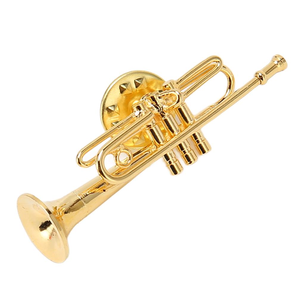 Gold Miniature Trumpet Shaped Lapel Brooch Pin Brass Exquisite Mini Musical Instrument Brooch with