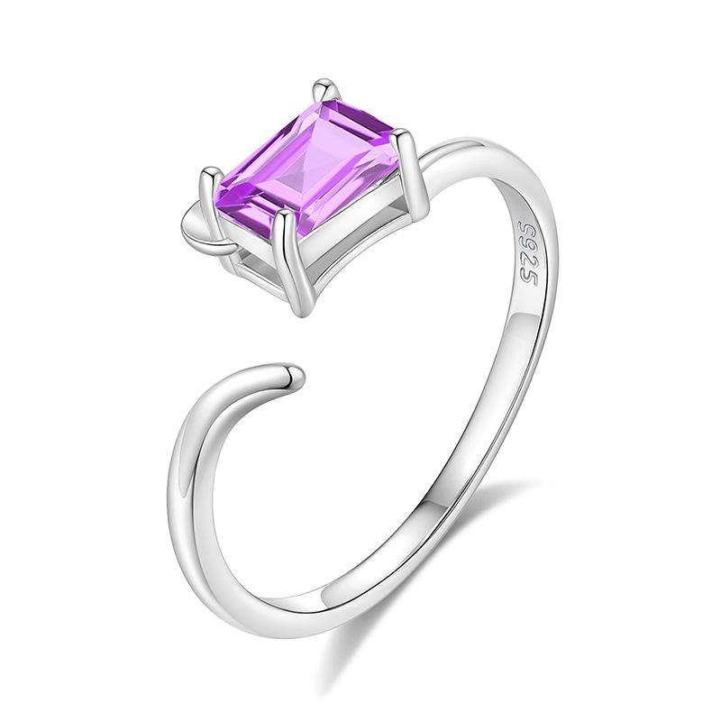 S925 Pure Silver Crystal Open Ring Adjustable Size 6 Colors Optional Minimalist Korean Style Band Jewelry Gift for Girlfriend Elegant Fashion Ring for