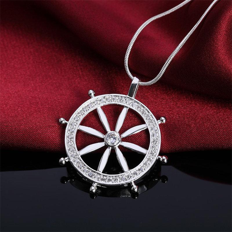 18-24 Inches Fine 925 Sterling Silver 40MM Rudder Zircon Women Men Necklace For Fashion Gift Party Wedding Charm Jewelry