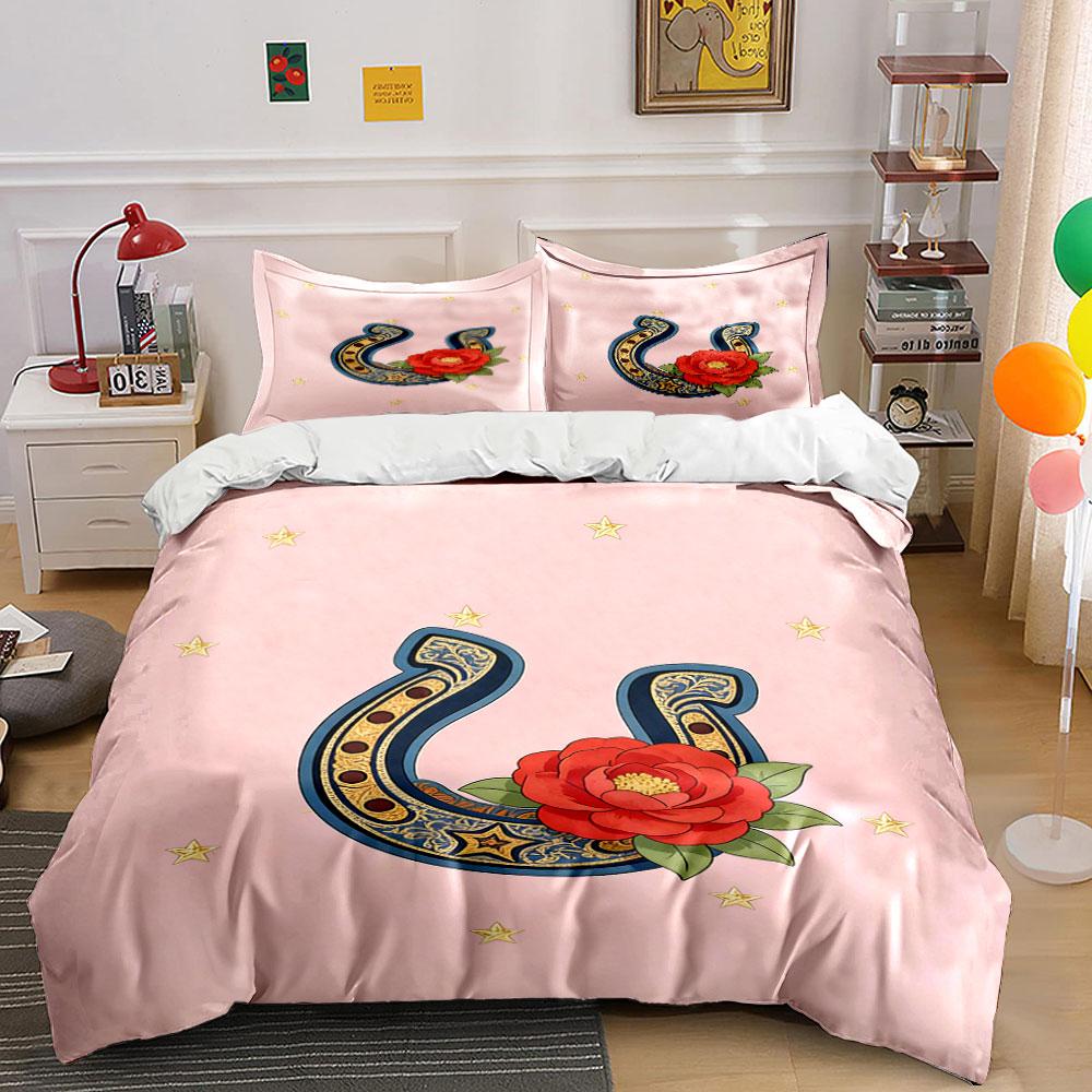 Horseshoes, red roses, stars. Bedding sets Duvet cover sets Duvet covers Pillowcases(1 * Duvet Cover 2 * Pillowcases, without duvet insert)
