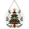 Farmhouse plaid Christmas tree pattern round wooden hanging plaque natural wood craft wall sign front door ornament festive home decoration