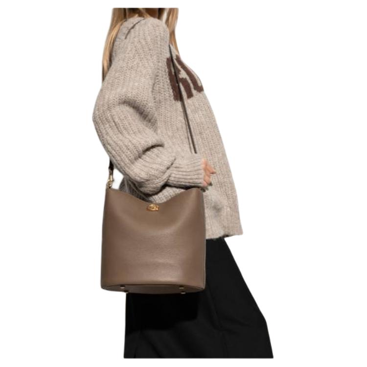 New COACH Willow Litchi Grain Leather Bucket Bag, Portable Crossbody Bag, Shoulder Bag Tubas Women's Brown CW624-B4CBD