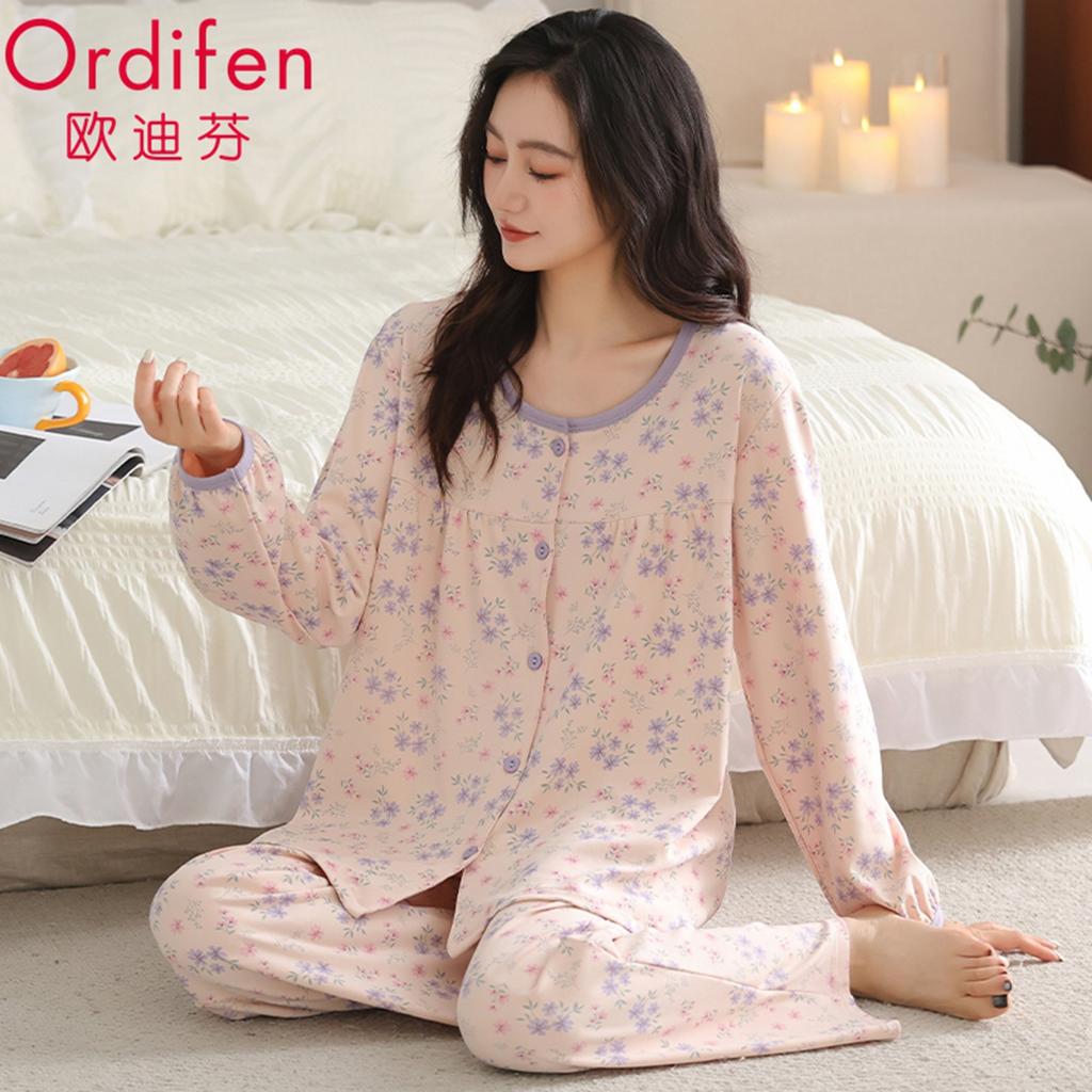 Women's Cotton Thin Long Sleeves Floral Home Clothes
