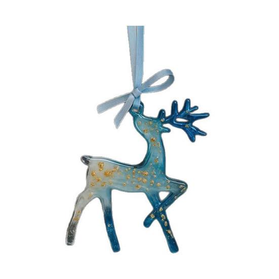 Рождественские украшения из смолы ручной работы Синий и золотой олень Снежинка Украшение для рождественской елки с подвесными лентами Винтажный праздничный сувенир