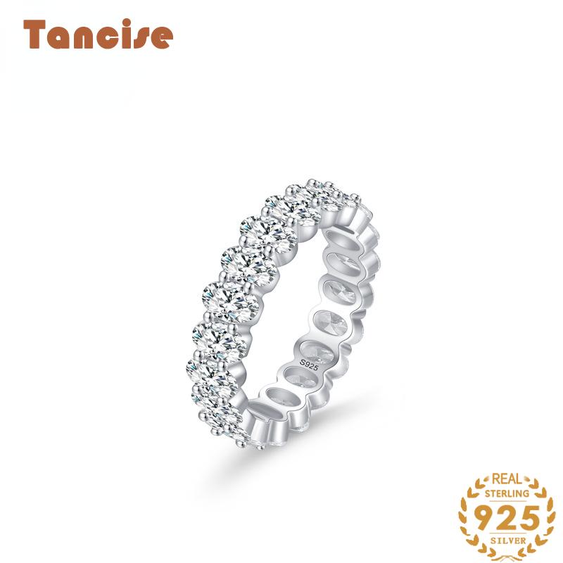 Tancise Classic 925 Sterling Silver Zircon Ring Ladies Jewelry Wedding Promise Party Gift