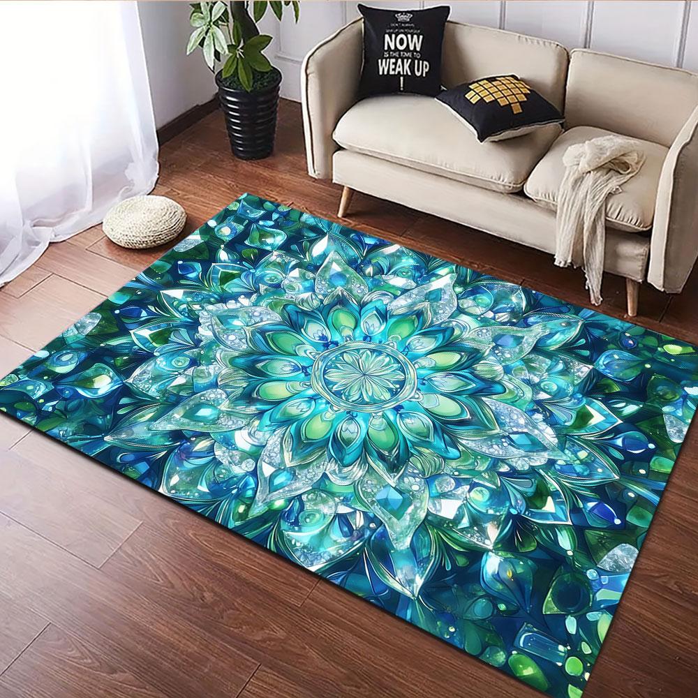 Shimmering Blue Mandala Pattern Patterned carpet, suitable as a non slip play mat for the living room and bedroom sofa