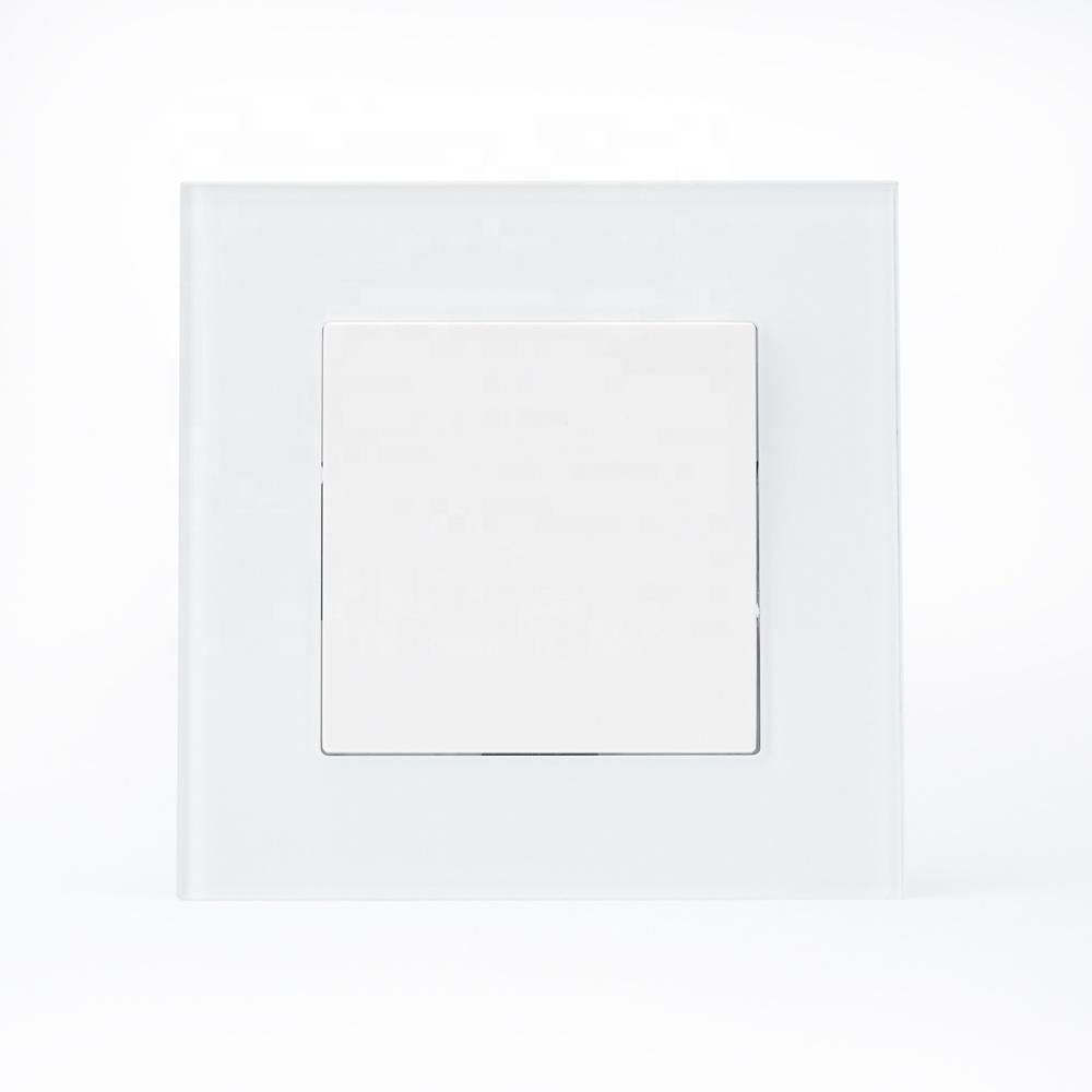 Glossy Bright Scratch Resistant Tempered Glass 86*86 Panel EU Type 1 Gang 1 Way Wall Light Switch CE Certified