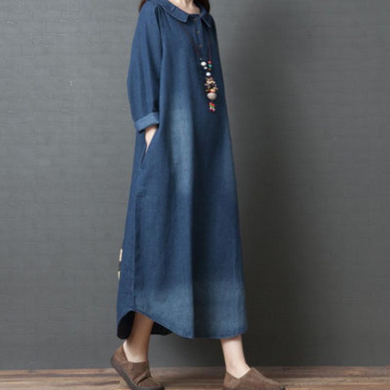 Plus Size Denim Shirt Dress - Oversized Women's Tunic Stretch Comfort Workwear To Weekend