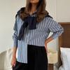 Женский модный повседневный полосатый кардиган, свободная футболка с длинным рукавом