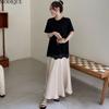 MODIQUE Summer Plus Size New Women Loose Elegant T-Shirt Lace Silk Skirt Patchwork Long Dress Female Short Sleeve O-Neck Dresses