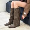 Fashion Woman Cowgirl Boots Fashion Slip On Ladies Elegant Square Heel Long Pipe Botas Shoes Retro Women's Spring Autumn Boot Footwear