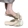 Summer new cool slippers women's bow rhinestone strap thick heel versatile sweet gentle square head one-word drag