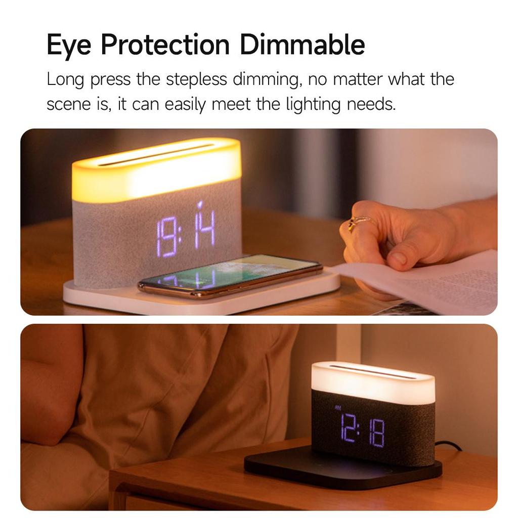 Беспроводное зарядное устройство, ночник, 3 цветовая температура с часами, беспроводная быстрая зарядка, прикроватный светильник для Iphone/Android