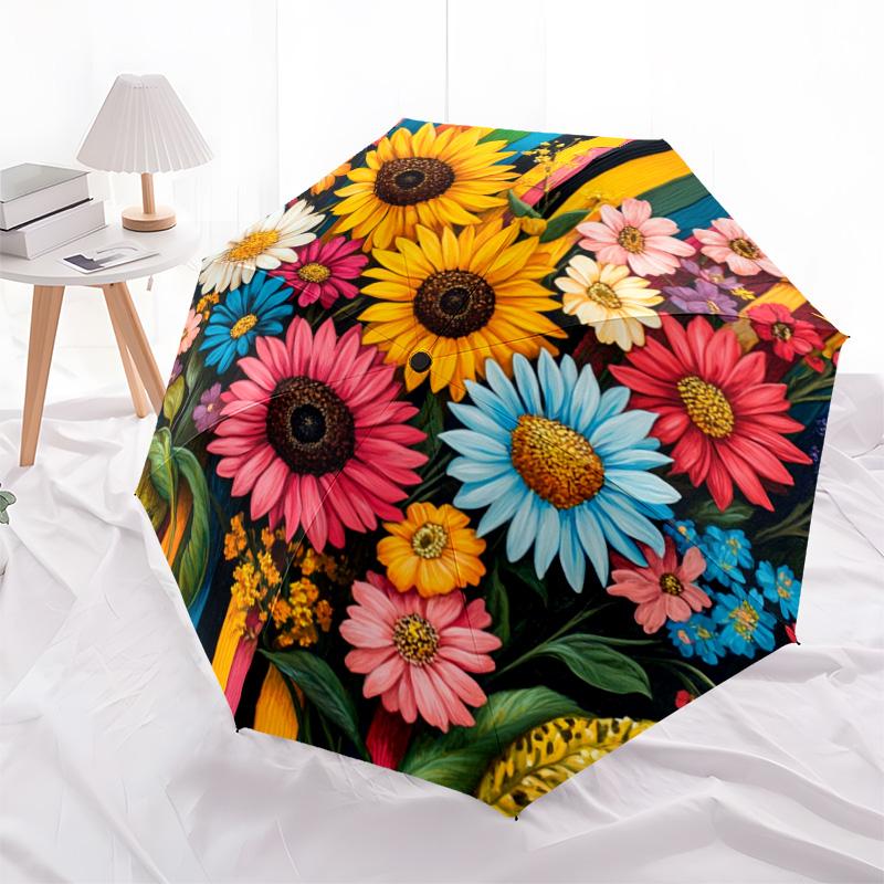 1 шт. Автоматический складной зонт - Рисунок подсолнухов, Портативный и складной дизайн с 8 спицами, Подарки на Рождество и день рождения