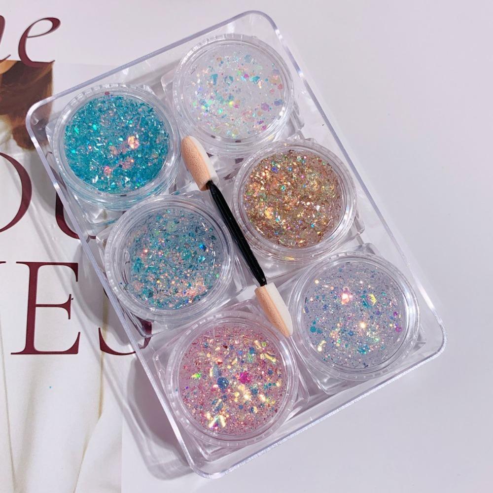 6 шт./набор Гель с блестками для лица, волос, тела, ногтей Мерцающий Разноцветный Гель-крем с блестками Украшения для лица и тела