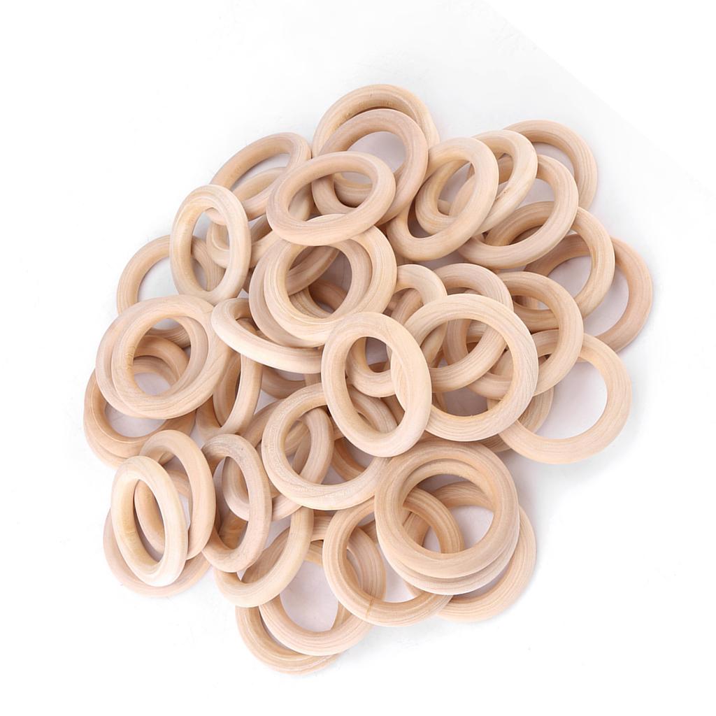 50pcs Unfinished Natural Wooden Round Rings DIY Wood Craft Circles