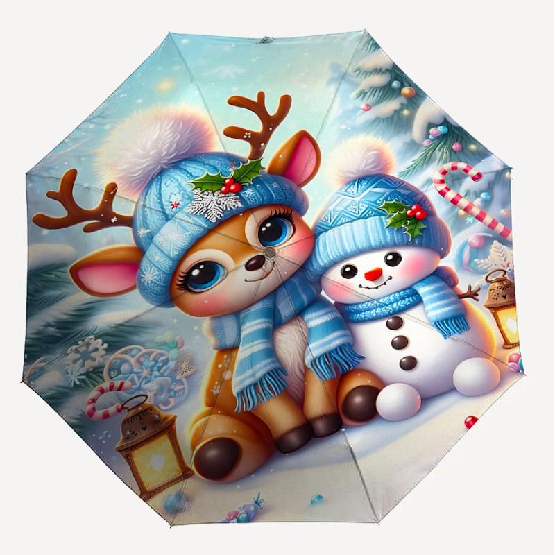 1PC Christmas, winter Automatic Open/Close Umbrella with Windproof, 8-Rib Sturdy Canopy, Durable Ribs, Fashionable Design1298A