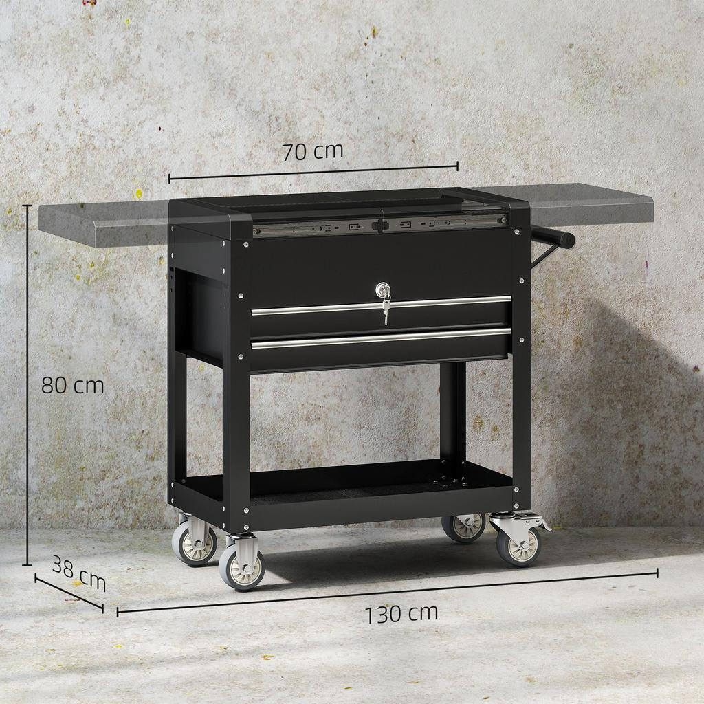 Rolling Tool Cabinet, Tool Chest with Drawers, Work Surface, Lockable, with Handle, Steel, Black