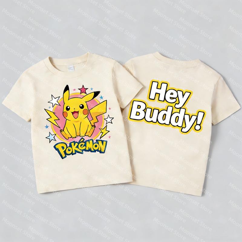 Детская футболка Pokémon Пикачу «Привет, дружище» с графическим принтом, футболки с коротким рукавом для мальчиков, девочек и взрослых, летние повседневные топы, 5 цветов