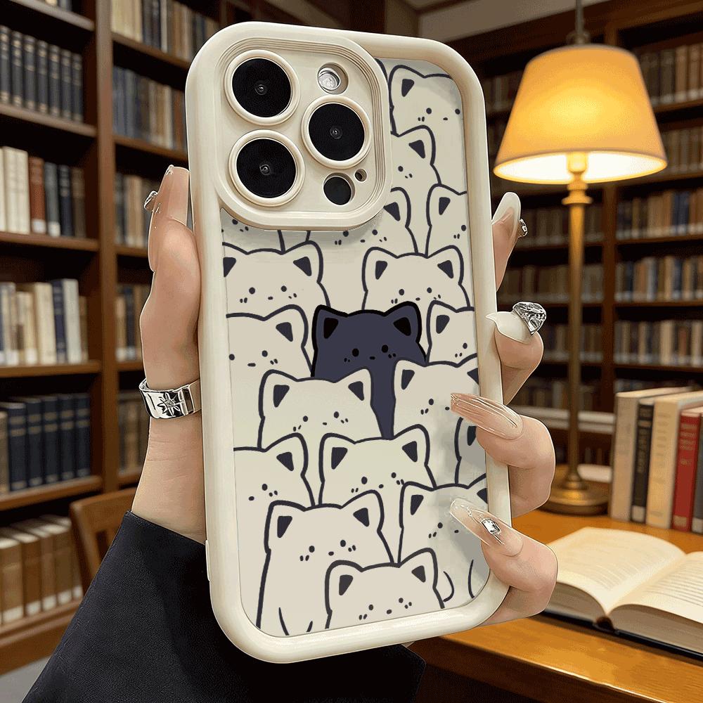 Черный Кот Среди Белых Котов Мягкий ТПУ Чехол для Телефона для iPhone 17 16 15 14 13 12 11 Pro Max Plus Ударопрочный Противоскользящий Чехол