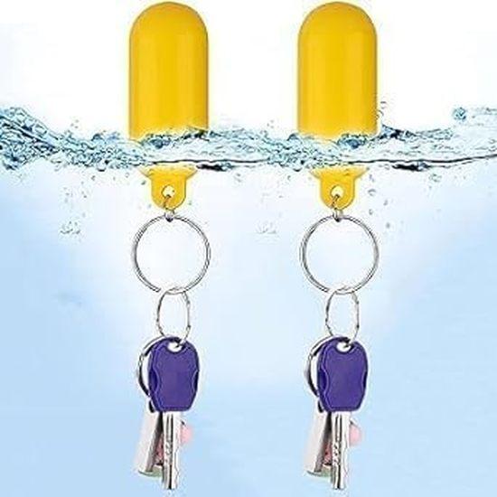 2 Pcs Bright Yellow Buoy Floating Key Chain Pills-Shape Float Key Rings for Boat Sailings Kayak Surfing Water Sports Floating Chin Sports Fan Key