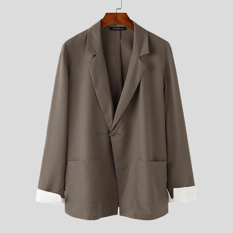 INCERUN Мужские свободные пиджаки с воротником-лацканами и длинными рукавами, с открытой передней строчкой