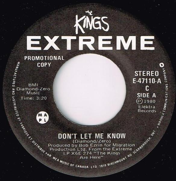 7-дюймовая пластинка KINGS Dont Let Me Know Partyitis E47110PROMO Extreme 1980 Канада Рок Б/у