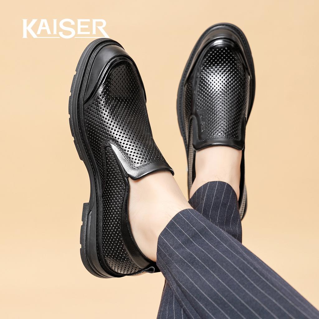 Caesar hollowed out breathable men's leather shoes formal business men's 2026 new men's top layer cowhide wedding shoes