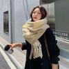 Women Scarf Plaid Print Thickened Warm Long Shawl with Tassel Trim Versatile