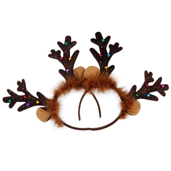 Christmas Reindeer Antlers Headband Women Fawn Horn Hair Hoop Party Costume Ears Plush Material Flexible Fit Headwear