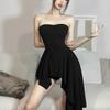 Sylcue Black Mysterious Mature Design Sense Party Evening Slim Fashion Trend Femininity Beautiful Women's Tube Top Dress Sexy