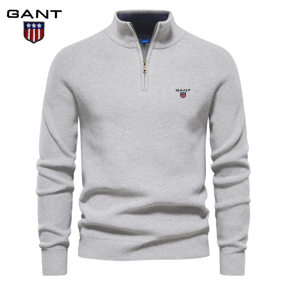 Gant Осенне-зимний вышитый новый мужской полуоткрытый свитер, мужской, с длинным рукавом, воротником-стойкой, однотонный, универсальный, повседневный топ