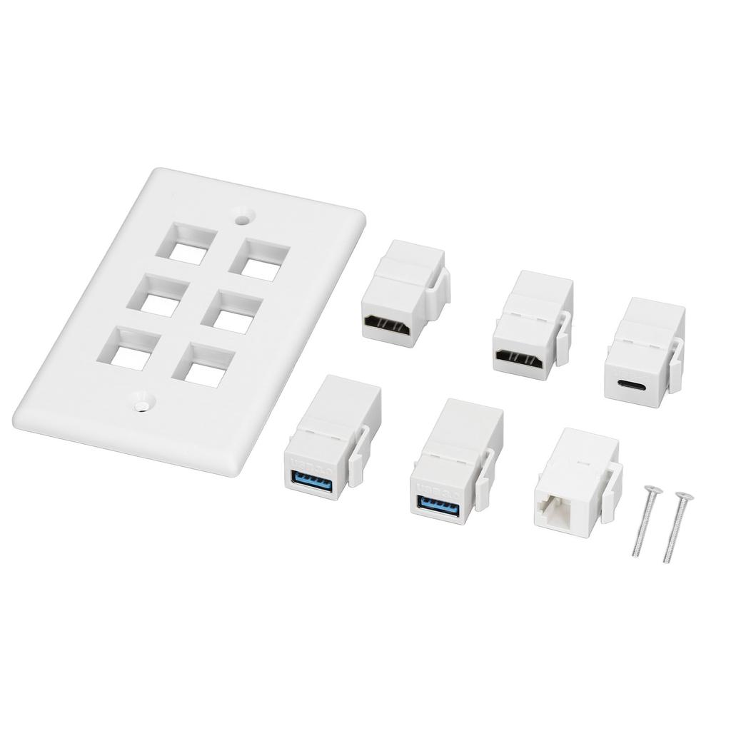 6 Port Wall Plate 2xHD Multimedia Interface 2xUSB3.0 1xType C 1xCat6 Ethernet Wall Plate for TV Projector Computer
