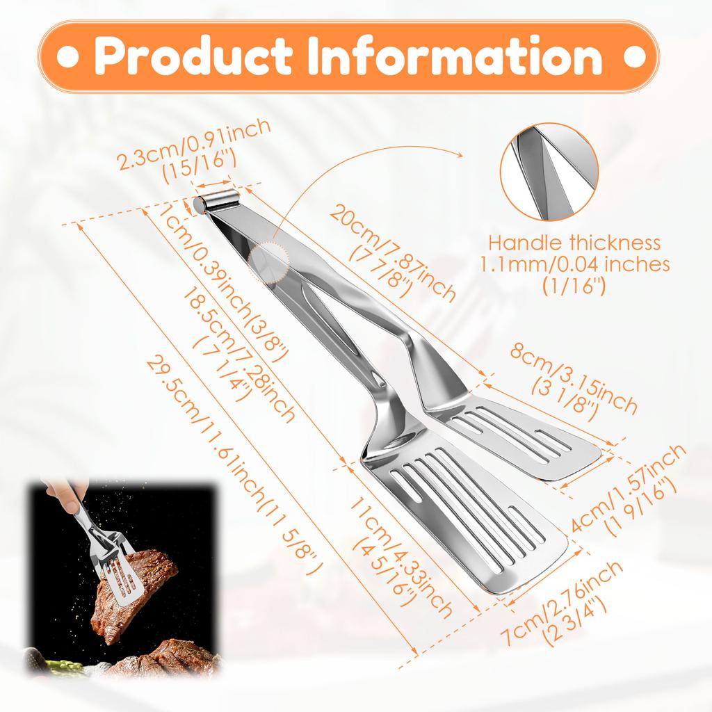 Kitchens Tongs 11.6Inch Stainless Steel Cooking Tongs Detachable Frying Spatula Multipurpose Barbecue Tongs for Grilling Cooking