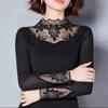 Lace T-shirt Women's Spring and Autumn Mesh Backing Shirt Women's Warm High Elastic T-shirt Slim Fit Top