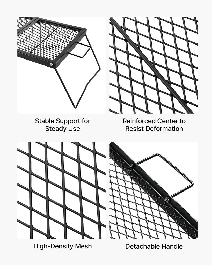 VEVOR Heavy Duty Folding Campfire Grill, 61cm Portable Camping Grill Grate, Sturdy Steel Mesh, Compact Equipment Over Fire Pit, w/ Legs and Handle